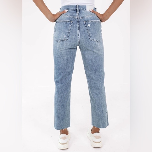 Pistola High Rise Blue Distressed Straight Leg Jeans with Classic Medium Wash 28 - Picture 4 of 9